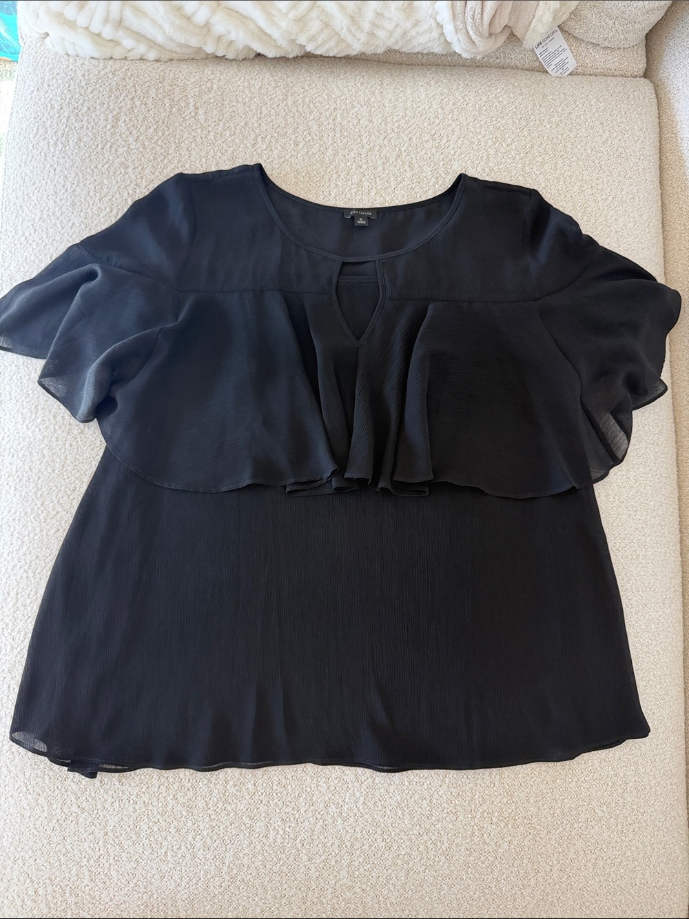 Ann Taylor Black Layered Ruffle Flutter Sleeve Blouse - Size XL